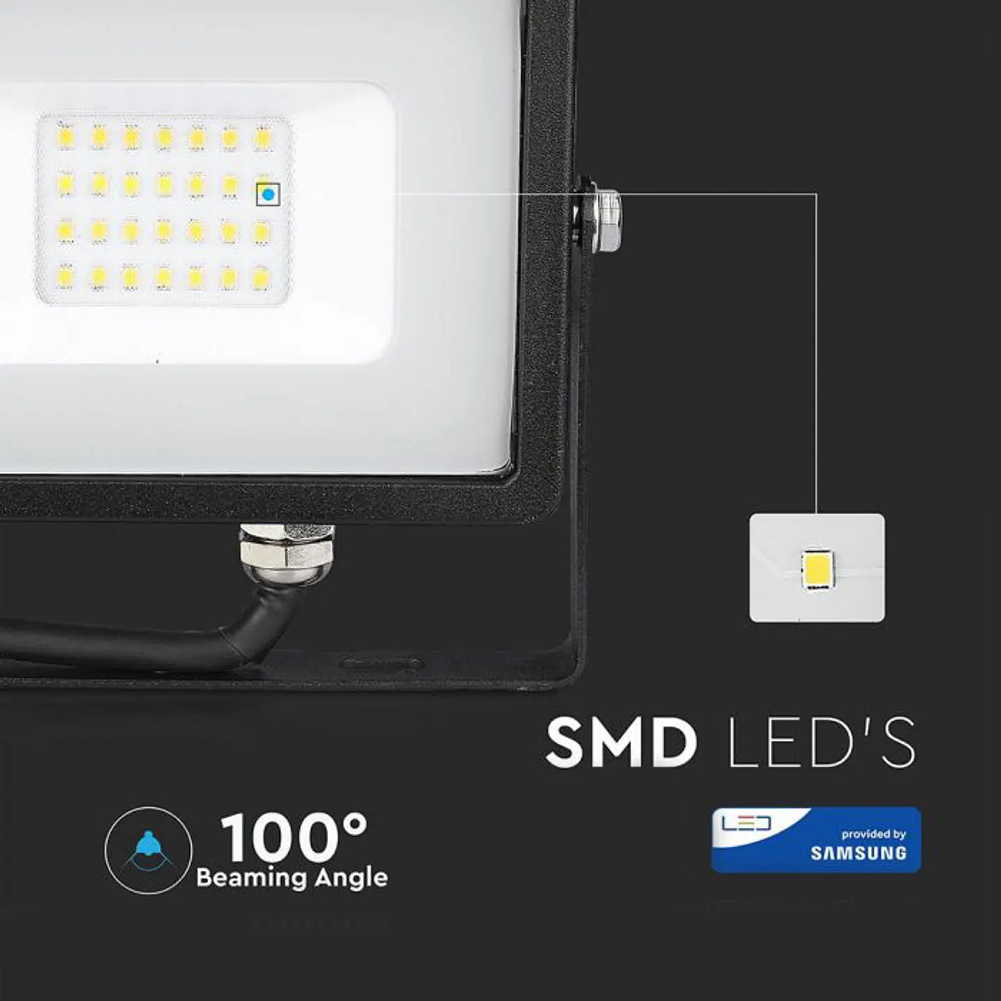 Proyector LED SMD Chip Samsung 20W 6400K Cuerpo Negro/Vidrio Gris V-TAC 7