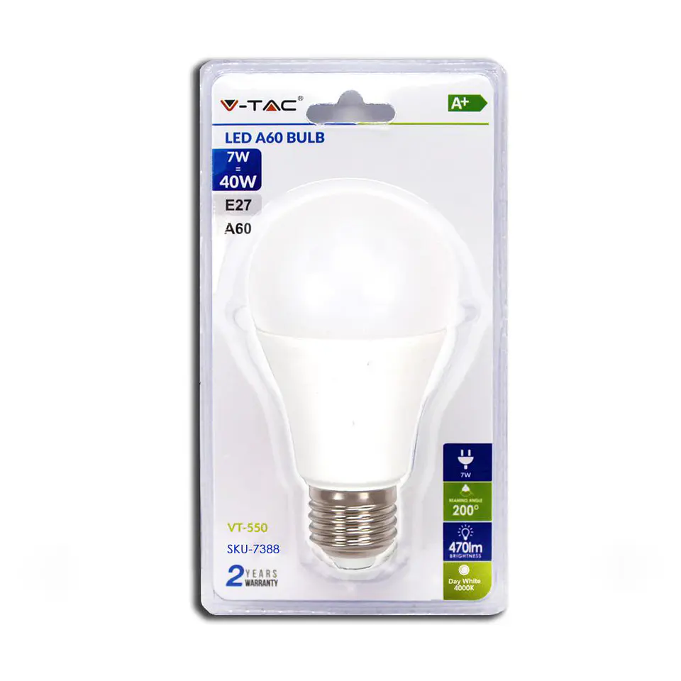 LED Bulb 7W 4500K E27 A60 V-TAC 1