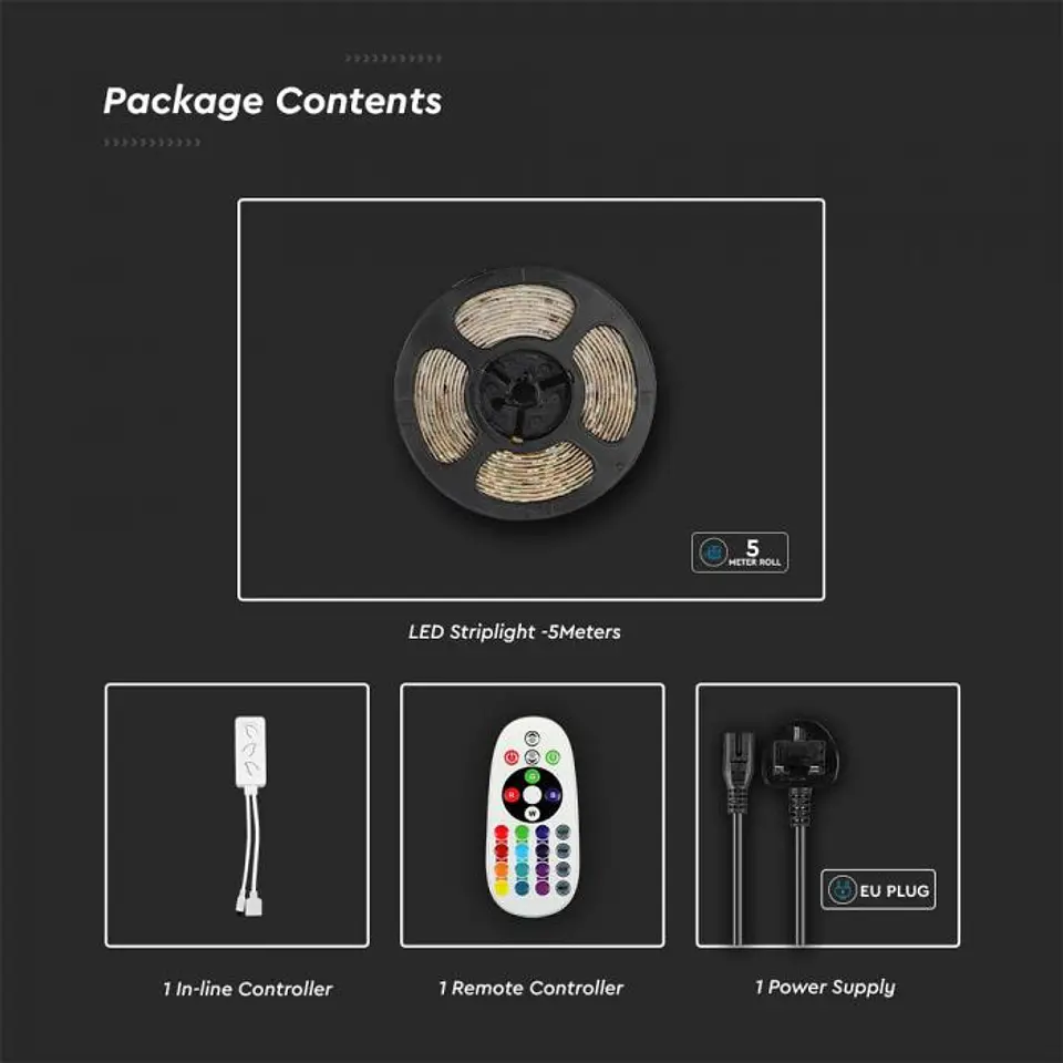 Kit de Fita LED 15W/M RGB+3IN1 EU PLUG V-TAC 5