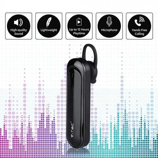 Earphone Bluetooth Bateria 170mah Preto V-TAC