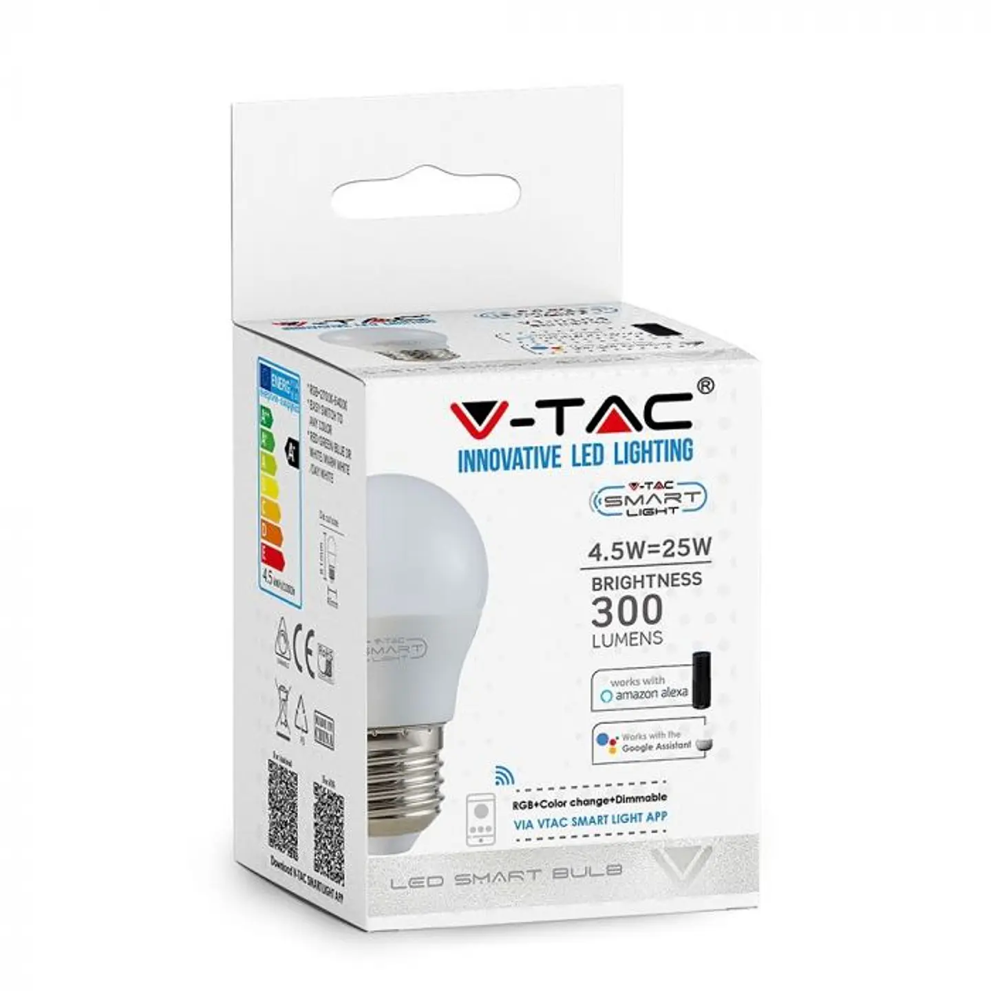 Bombilla Smart 5W G45 E27 compatible con Alexa y Google home RGB+WW+CW V-TAC 8