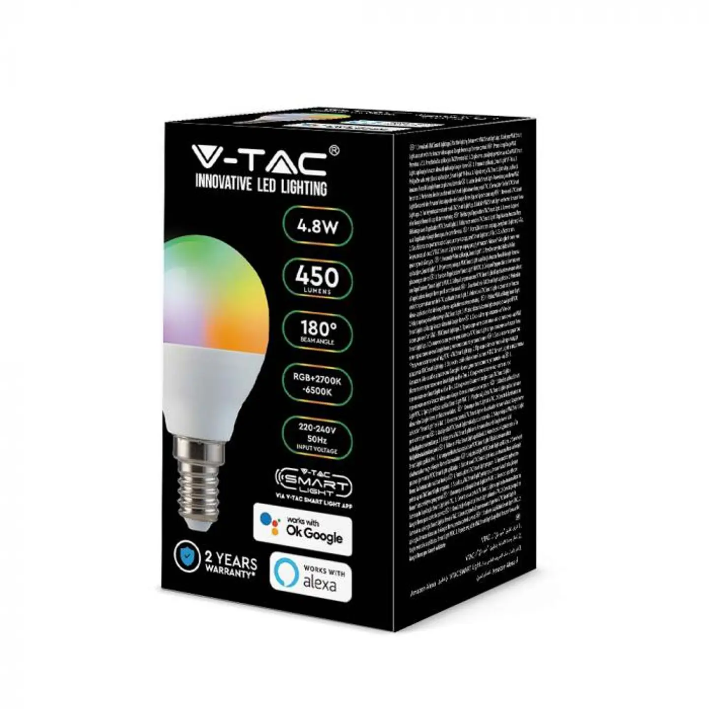 Smart Bulb 4.8W P45 E14 compatible with Alexa and Google home RGB+WW+CW V-TAC 10