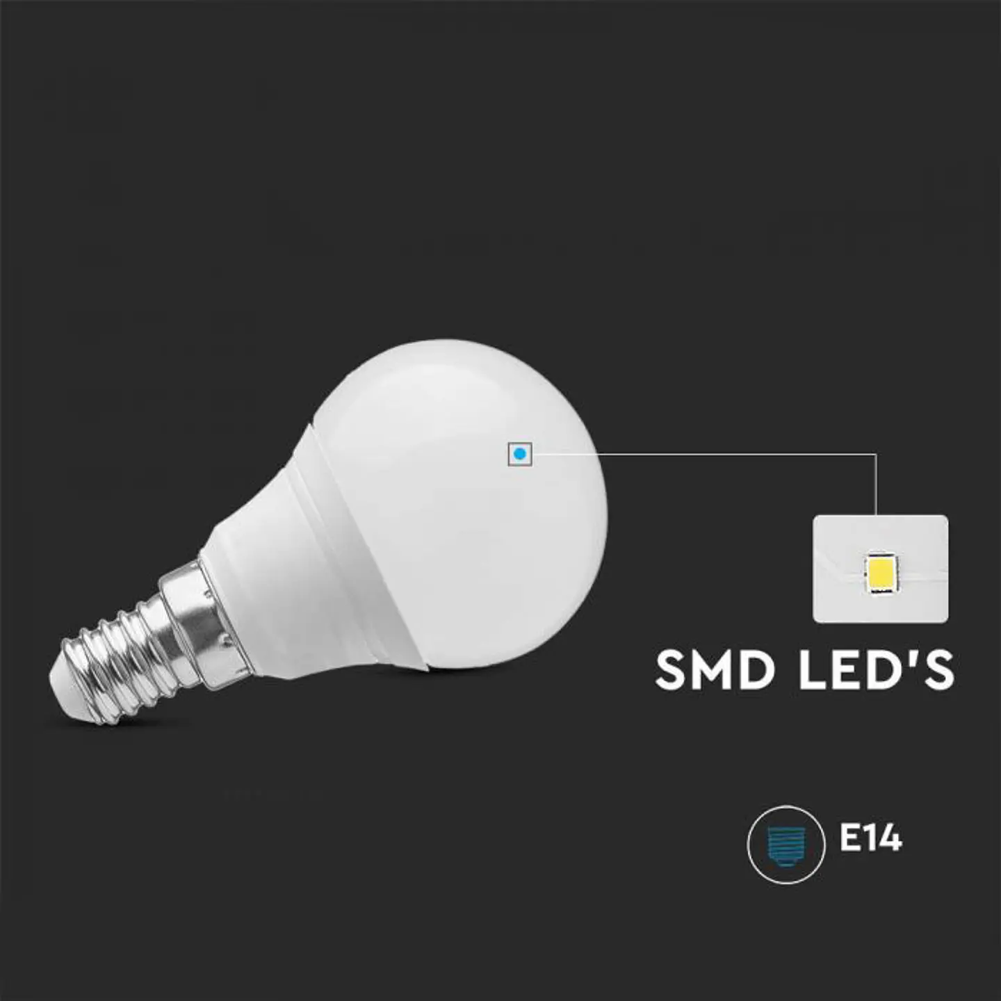 Lâmpada LED Plastic 4.5W P45 6500K E14 V-TAC 3