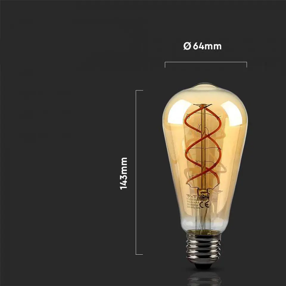 Lâmpada LED de filamento 5W ST64 1800K âmbar V-TAC 2