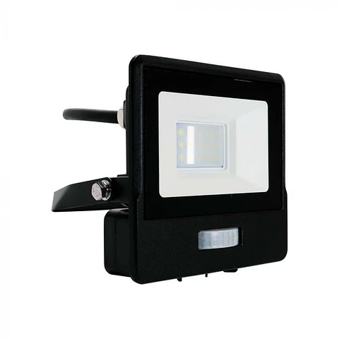 Projetor LED 10W 6500K sensor PIR, Chip Samsung, 1m cabo Corpo Preto IP65 V-TAC