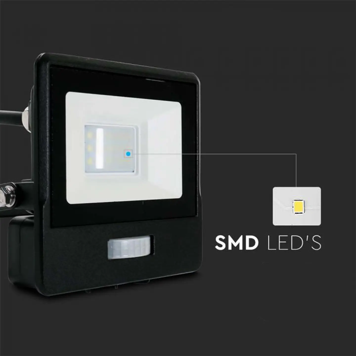 Projetor LED 10W 6500K sensor PIR, Chip Samsung, 1m cabo Corpo Preto IP65 V-TAC 5
