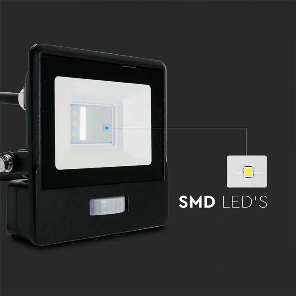 Projetor LED 10W 6500K sensor PIR, Chip Samsung, 1m cabo Corpo Preto IP65 V-TAC 5