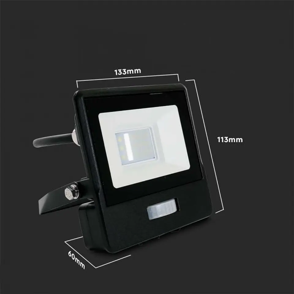 Projetor LED 10W 6500K sensor PIR, Chip Samsung, 1m cabo Corpo Preto IP65 V-TAC 4