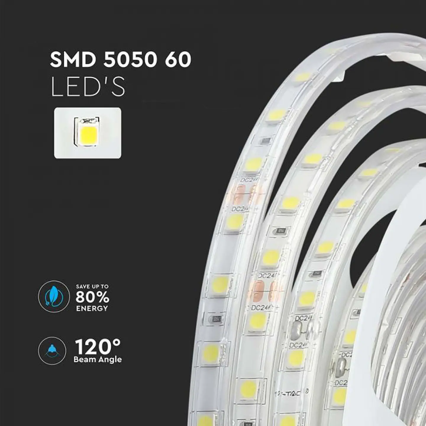 Fita LED SMD5050 10W/M 4000K 24V IP65 V-TAC 4