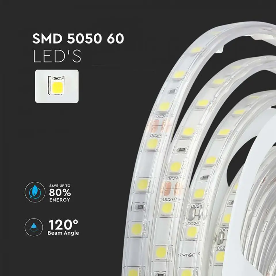 Fita LED SMD5050 10W/M 4000K 24V IP65 V-TAC 4