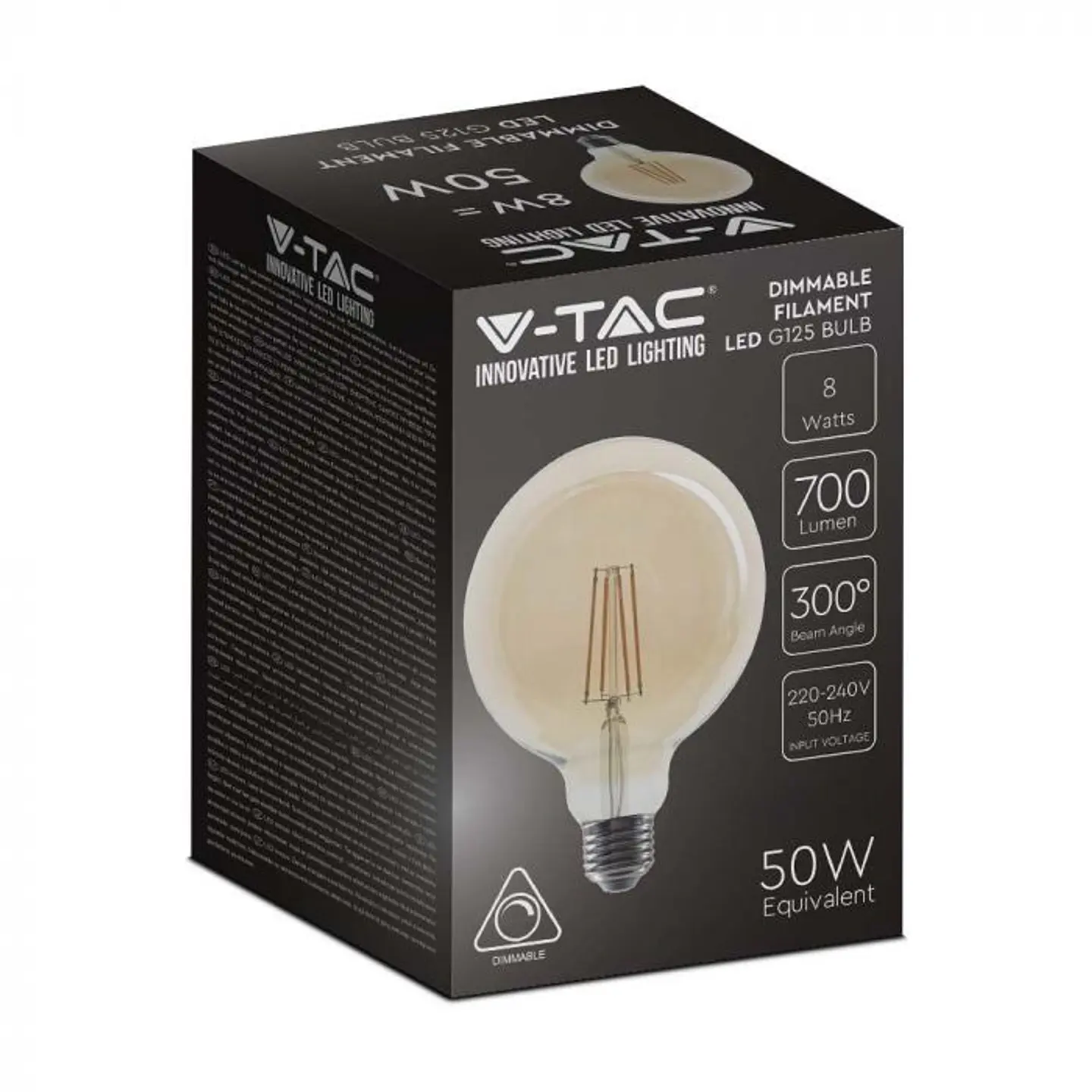 Lâmpada LED G125 DIM 8W 2200K E27 âmbar V-TAC 4