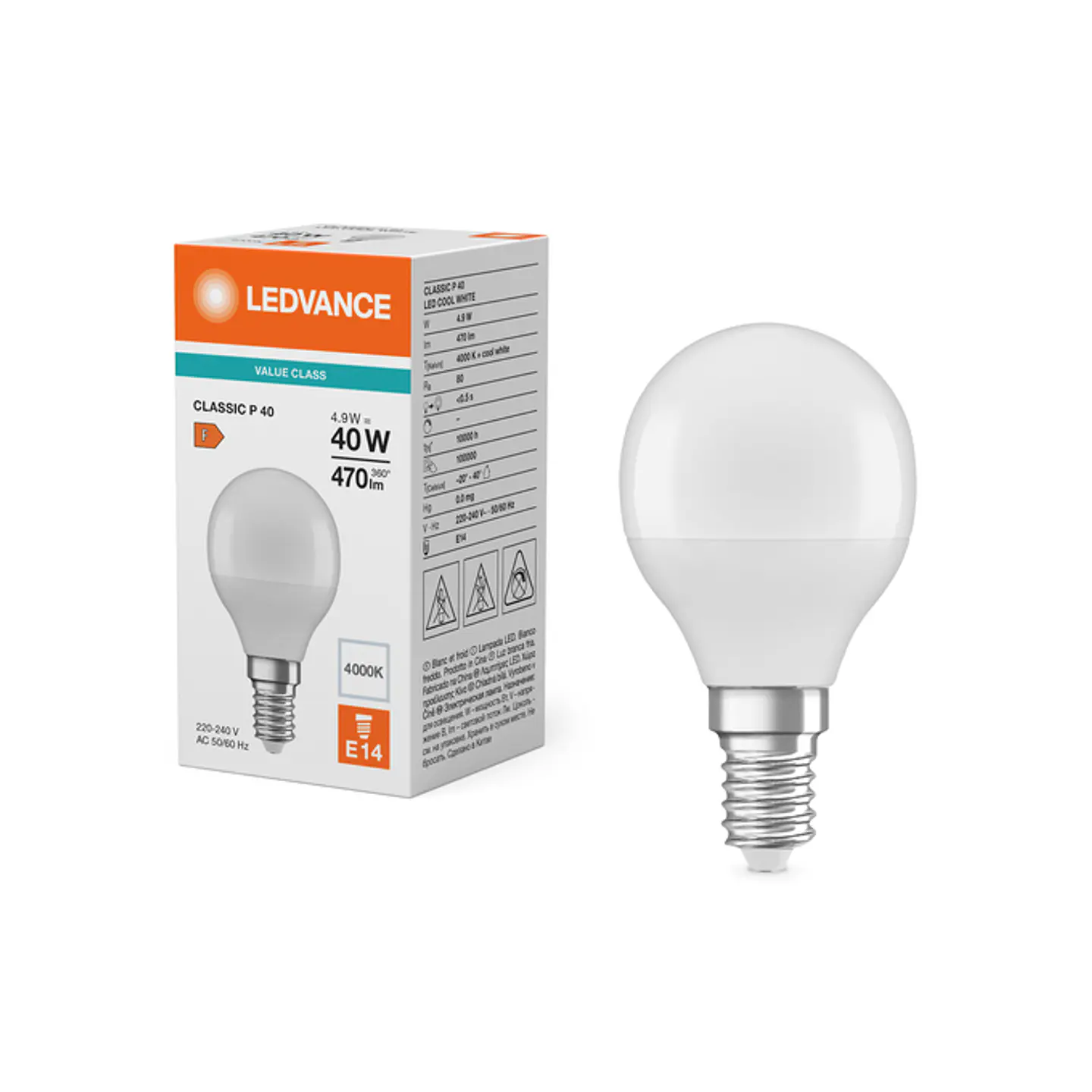 Bombilla LED Classic P 40 V 4.9W 840 E14 Frosted Ledvance 3