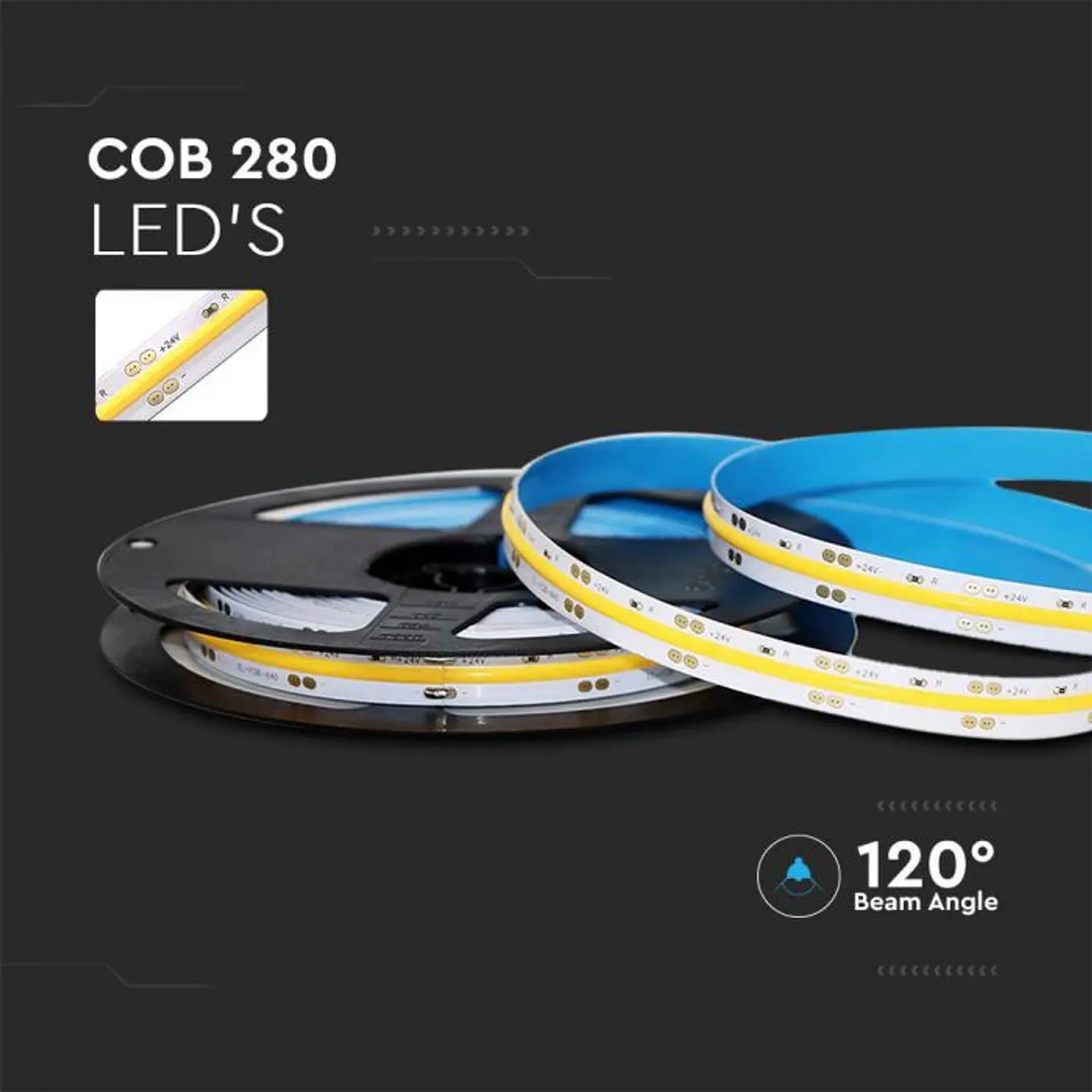 Fita LED 280 COB 10W/M 6400K 24V IP20 V-TAC 2