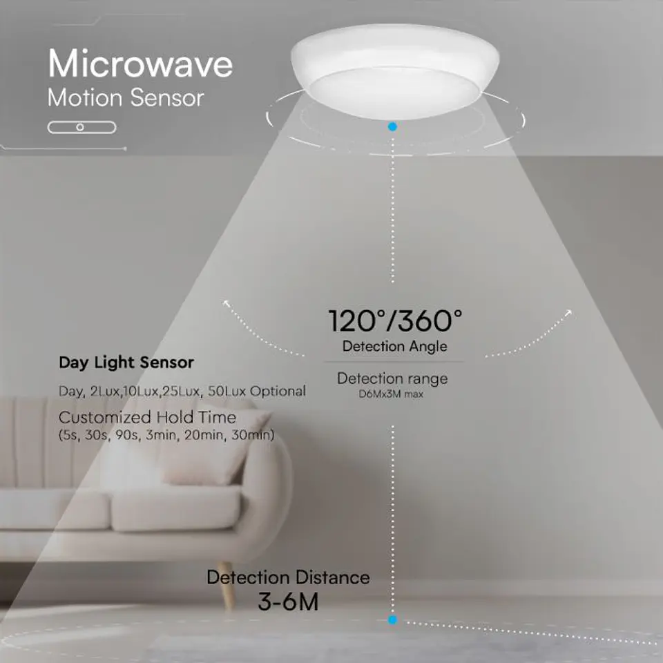 Plafone LED DOME 3IN1 8W/16W/20W sensor/emergency backup RD IP65 V-TAC 5