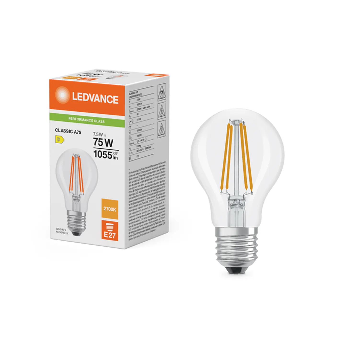 Lâmpada LED Classic Filament P 7.5W 827 E27 A75 Clear Ledvance 3