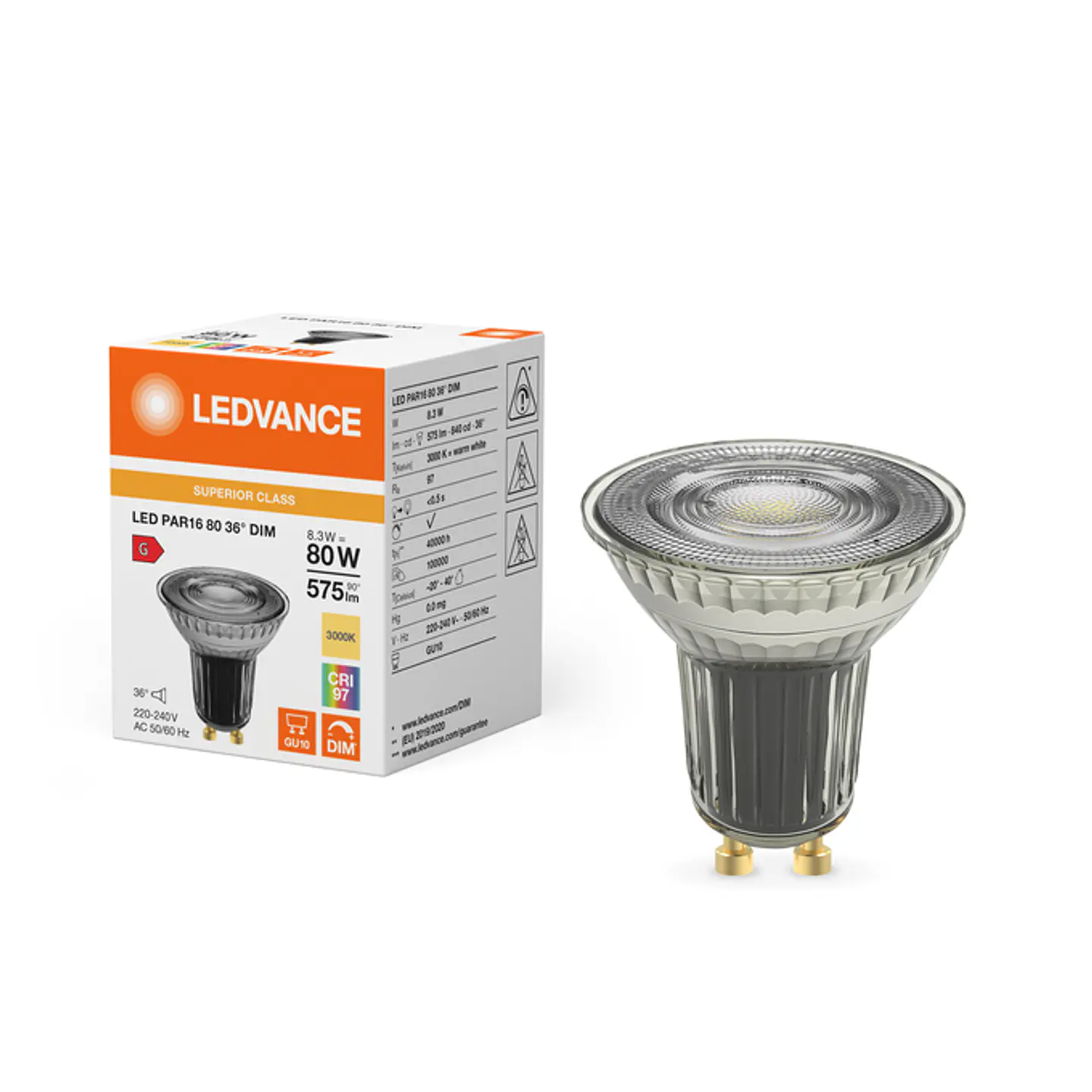 Lâmpada LED PAR16 80 DIM S 8.3W 930 GU10 36° Ledvance 3