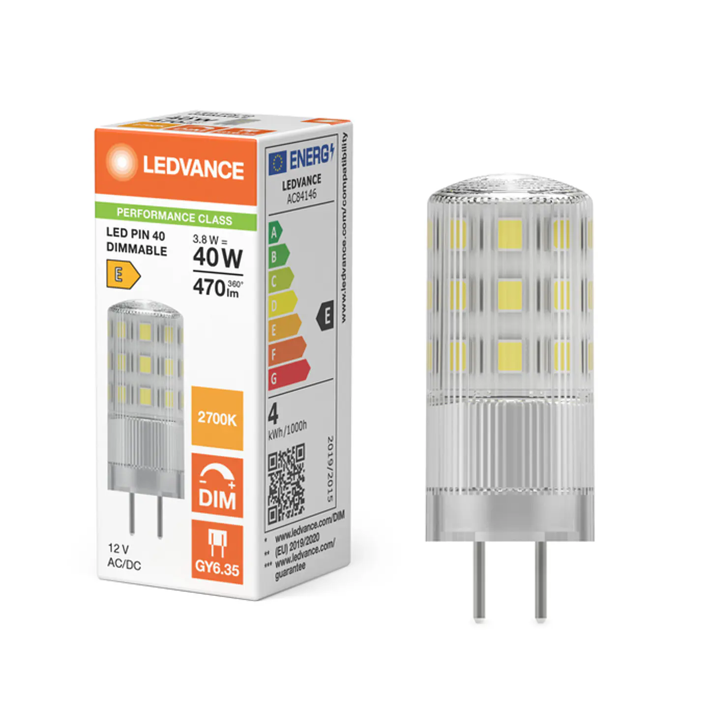 Lâmpada LED PIN 40 DIM P 3.8W 827 GY6.35 320° Clear Ledvance 3