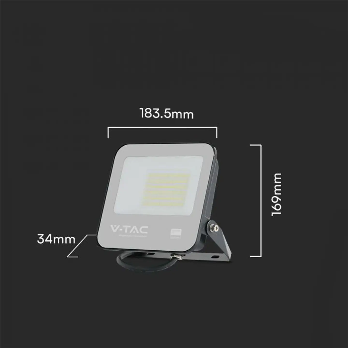 Projetor LED Chip Samsung 50W 6500K Corpo Preto/Vidro Cinza V-TAC 2