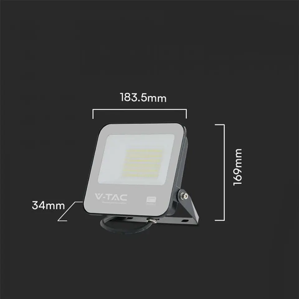 Projetor LED Chip Samsung 50W 6500K Corpo Preto/Vidro Cinza V-TAC 2