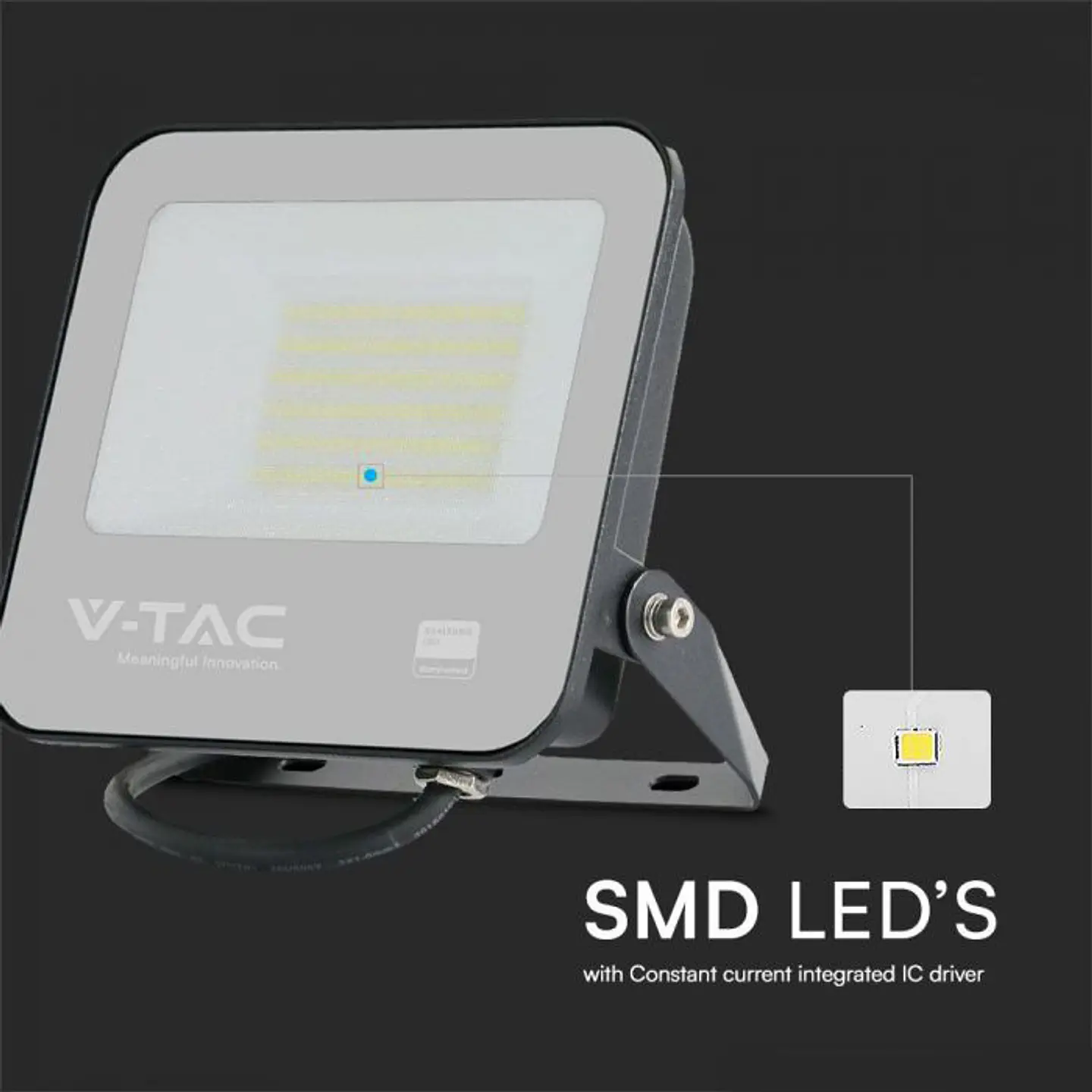 Projetor LED Chip Samsung 50W 6500K Corpo Preto/Vidro Cinza V-TAC 3