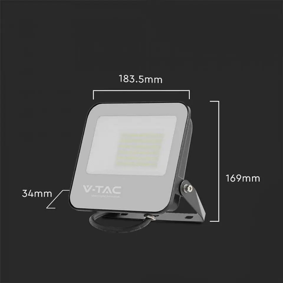 Proyector LED 50W 4000K 160lm/W IP65 Cuerpo Negro/Vidrio Gris V-TAC 2