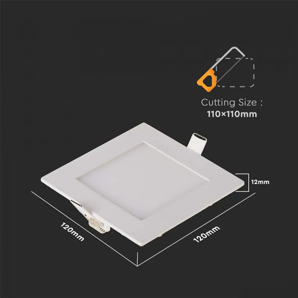 Downlight LED quadrado de encastrar 6W 6400K V-TAC 2