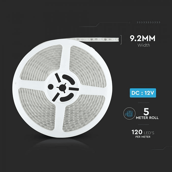 Tira LED SMD 3528 120 8W/M 3000K 12V IP65 V-TAC 6