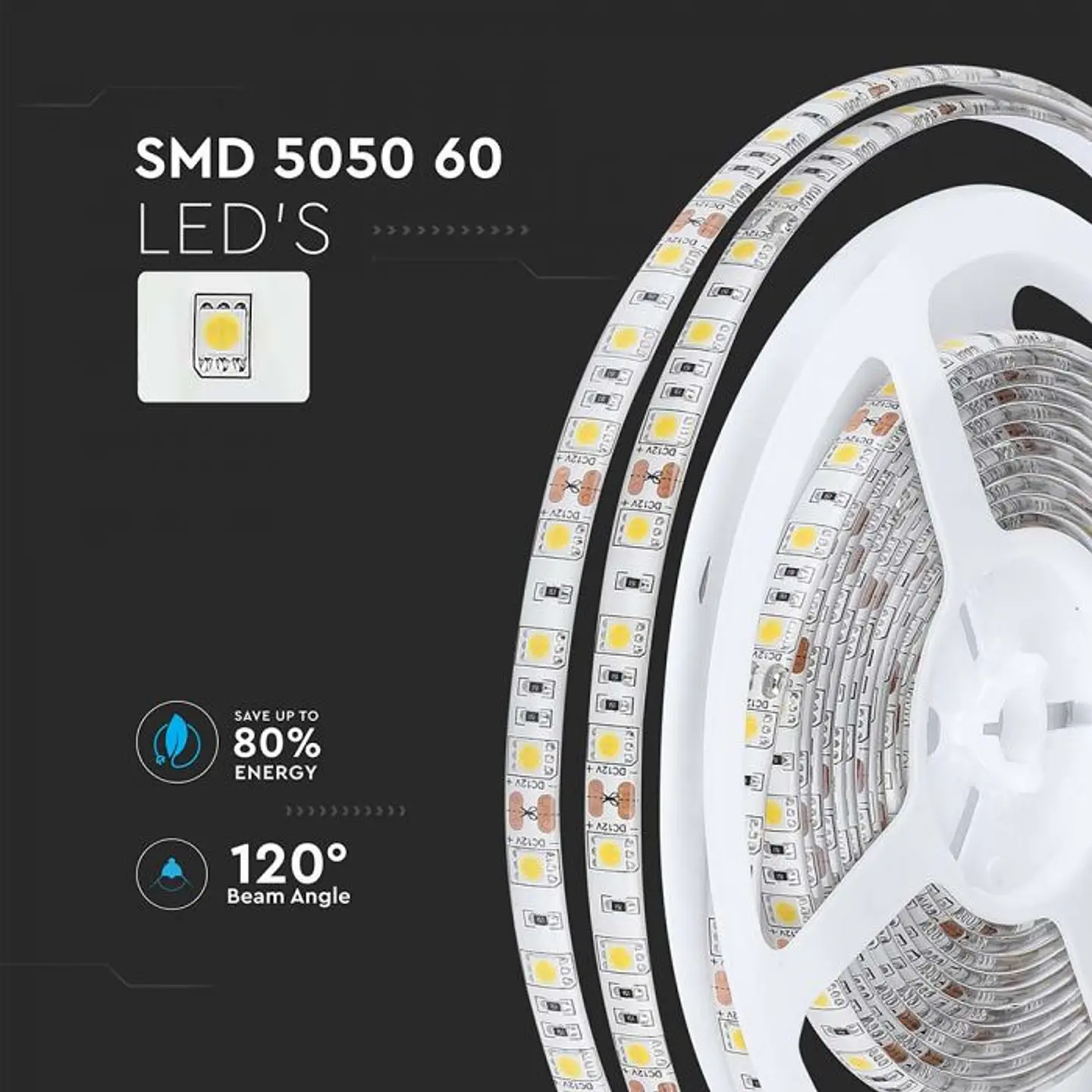 LED Strip SMD 5050- 60 9.6W 3000K 12V IP65 V-TAC 4