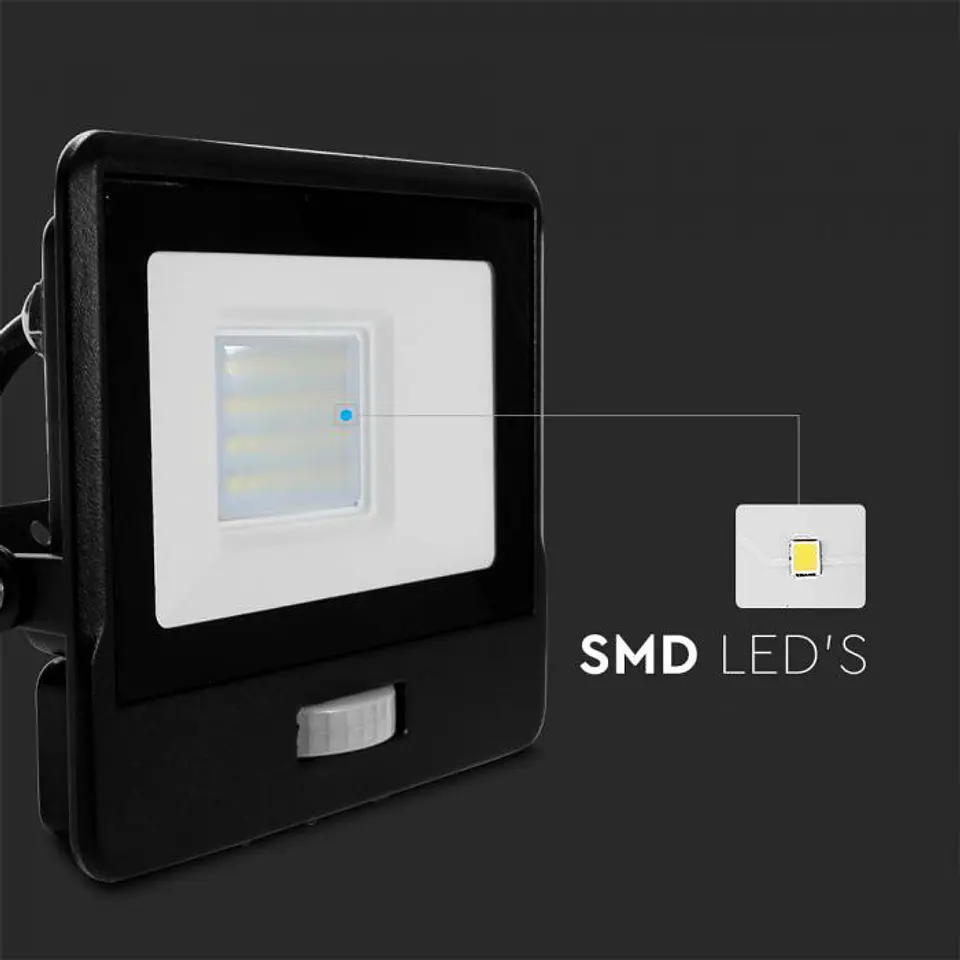 Proyector LED 20W 6500K sensor PIR Chip Samsung 1m cabo Cuerpo Negro IP65 V-TAC 5