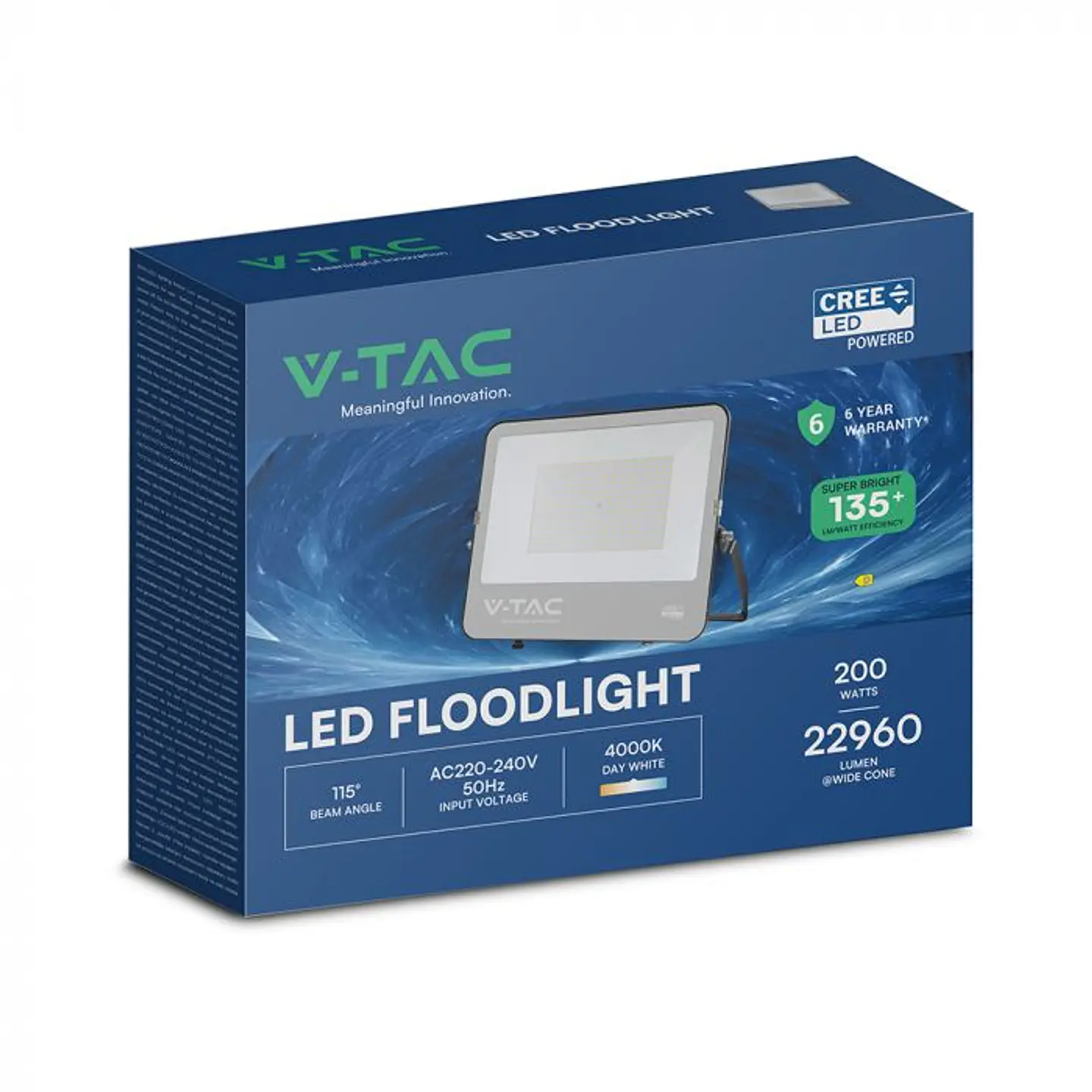 Floodlight 200W LED CREE Chip 135LM/W 1m Cable 6YRS WTY IP65 Black Body V-TAC 4