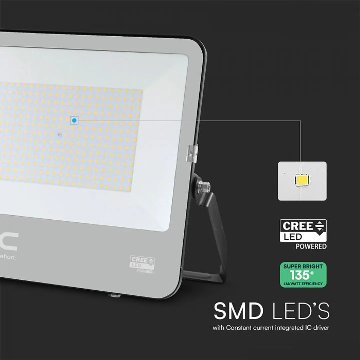Floodlight 200W LED CREE Chip 135LM/W 1m Cable 6YRS WTY IP65 Black Body V-TAC 3