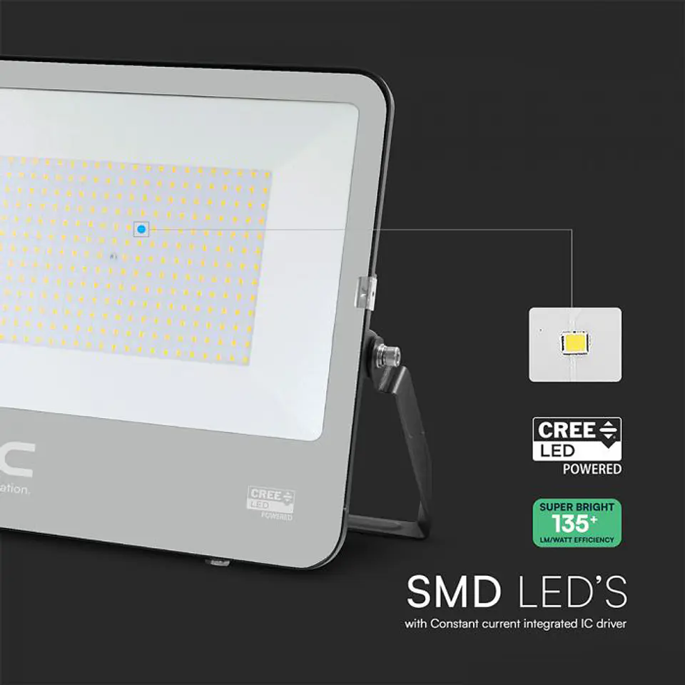 Floodlight 200W LED CREE Chip 135LM/W 1m Cable 6YRS WTY IP65 Black Body V-TAC 3