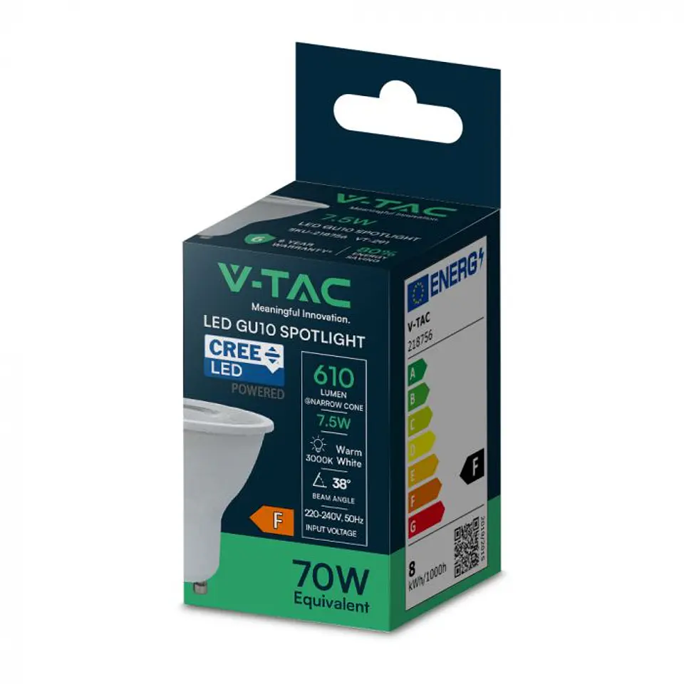 Bombilla LED Plastic Spotlight CREE Chip 7.5W GU10 3000K 38° V-TAC 4