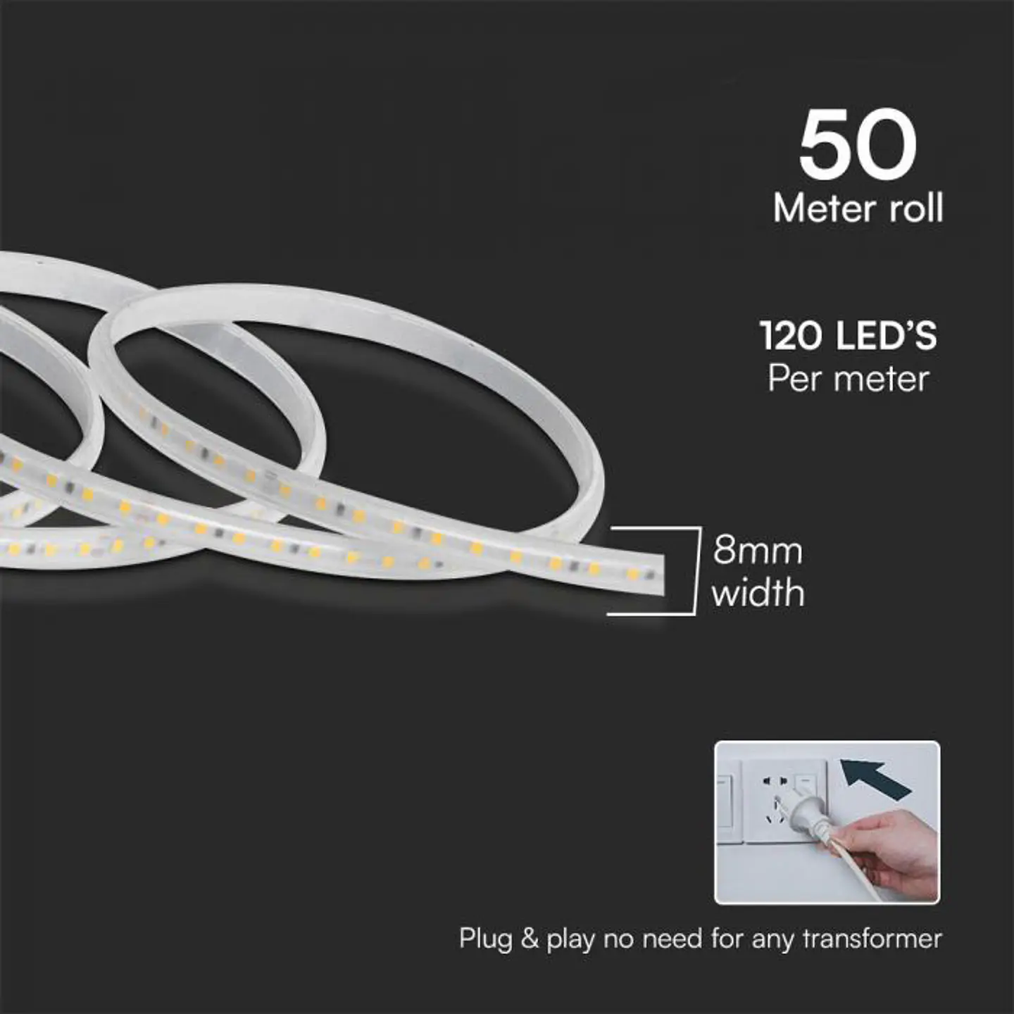 Tira LED 121 10.5W/M 6500K 220V IP65 V-TAC 4