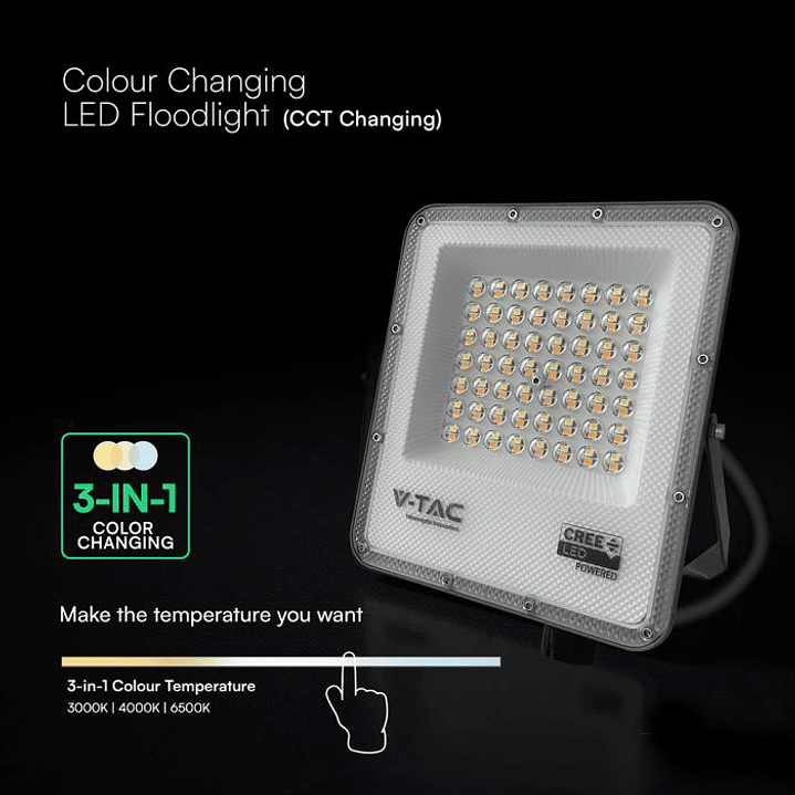 Projetor 50W LED Chip CREE CCT 3IN1 V-TAC 3