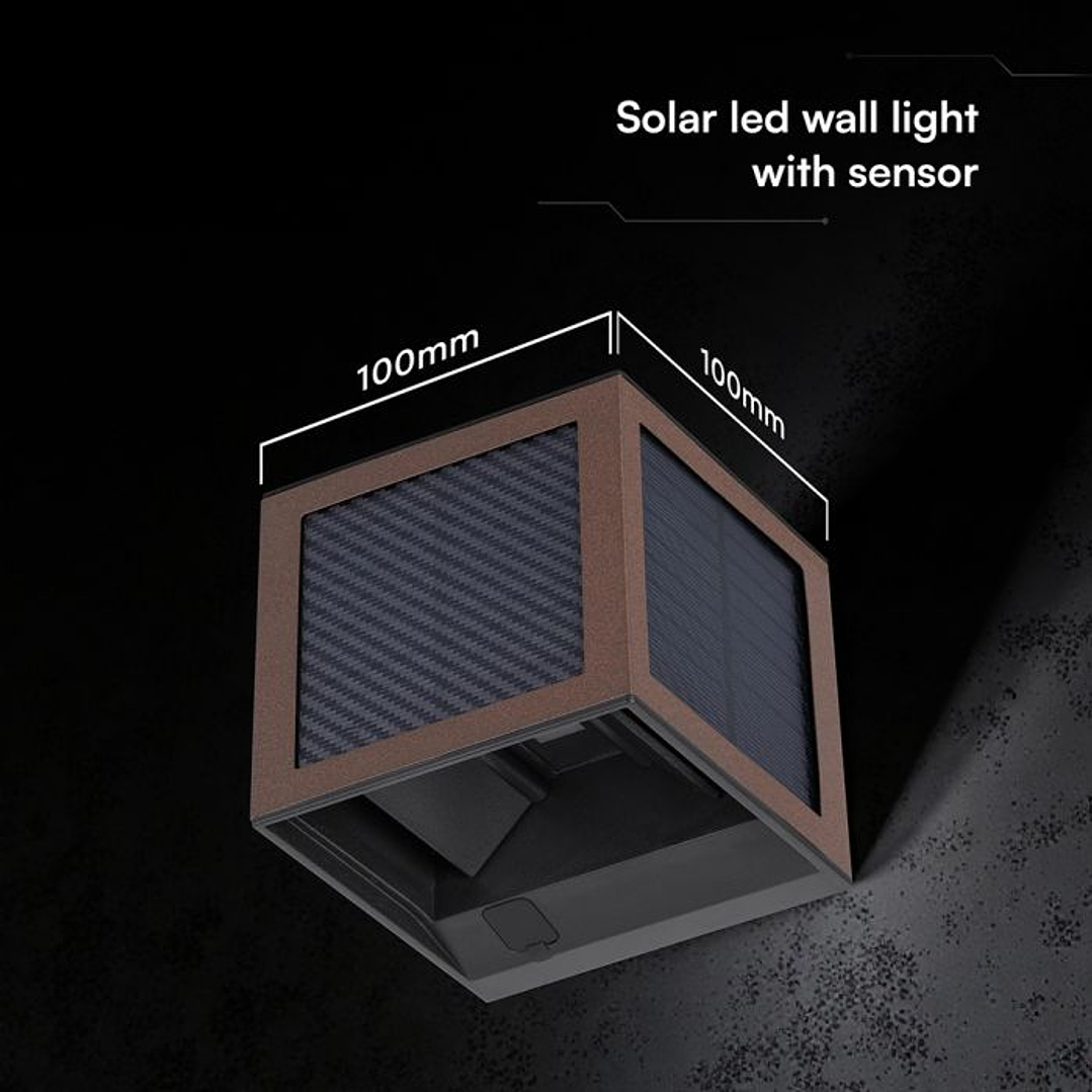 Aplique de parede solar LED 9W LED c/sensor PIR 3IN1 Castanho IP65 V-TAC 2