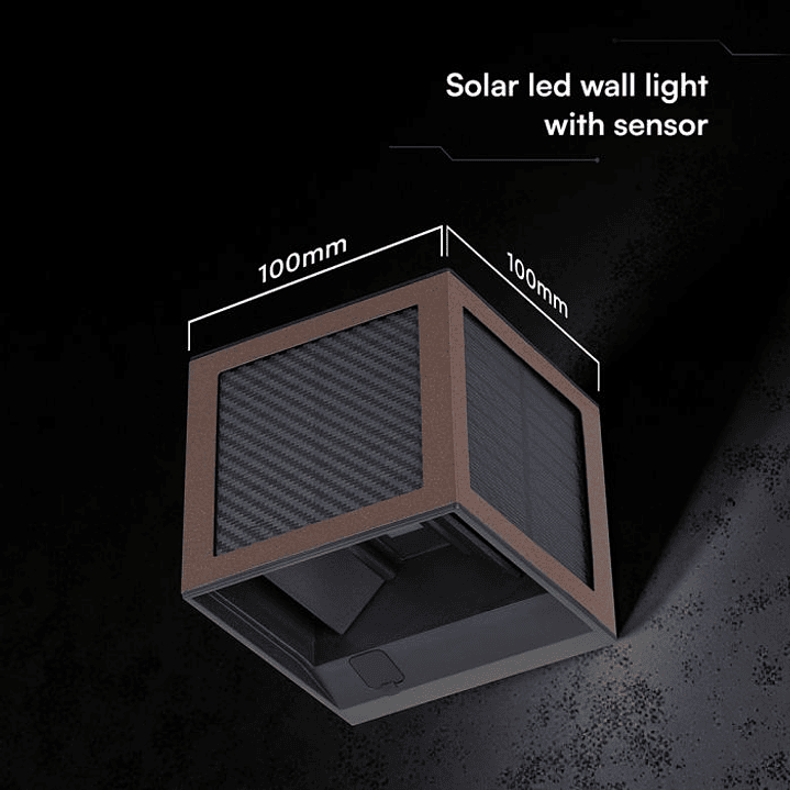 Aplique de parede solar LED 9W LED c/sensor PIR 3IN1 Castanho IP65 V-TAC 2