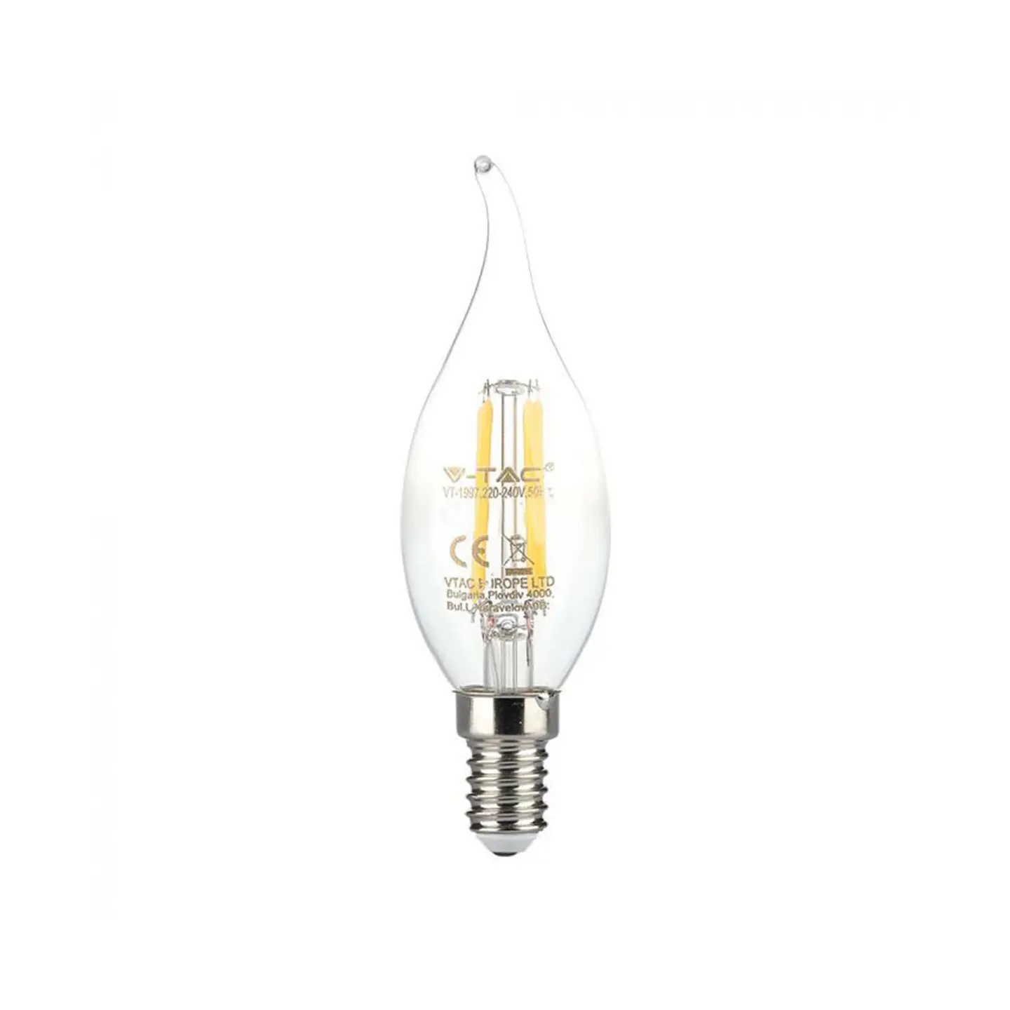Bombilla LED vela filamento 4W 3000K E14 V-TAC 1