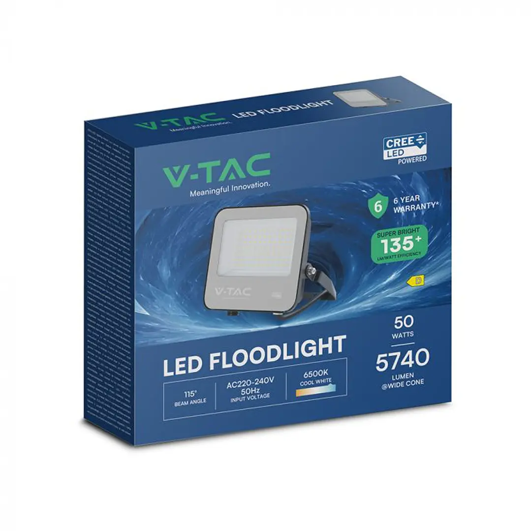 Proyector 50W 6500K 135LM/W IP65 chip CREE Cuerpo Negro/Vidrio Gris V-TAC 5