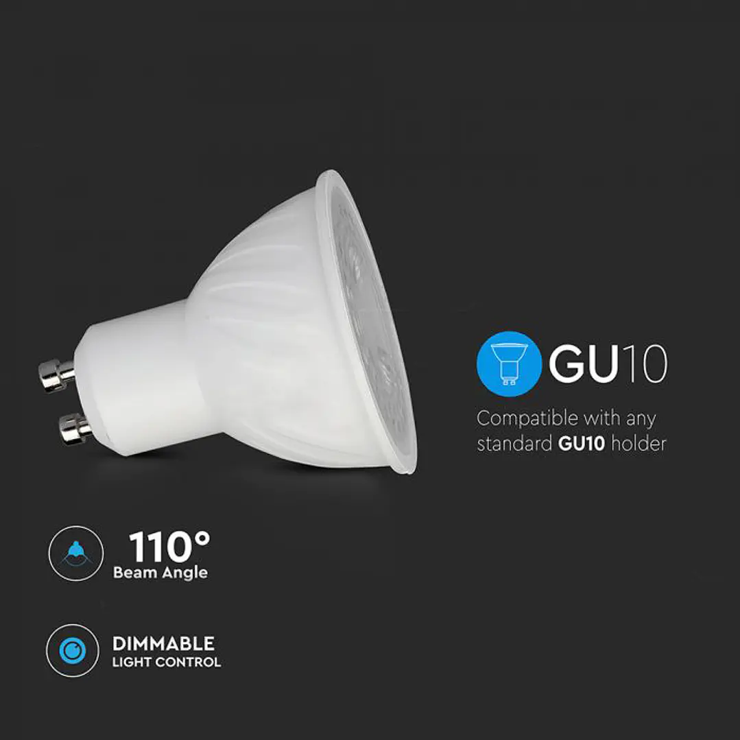 Lâmpada LED Plastic Spotlight CREE Chip 6W GU10 110° DIM V-TAC 4