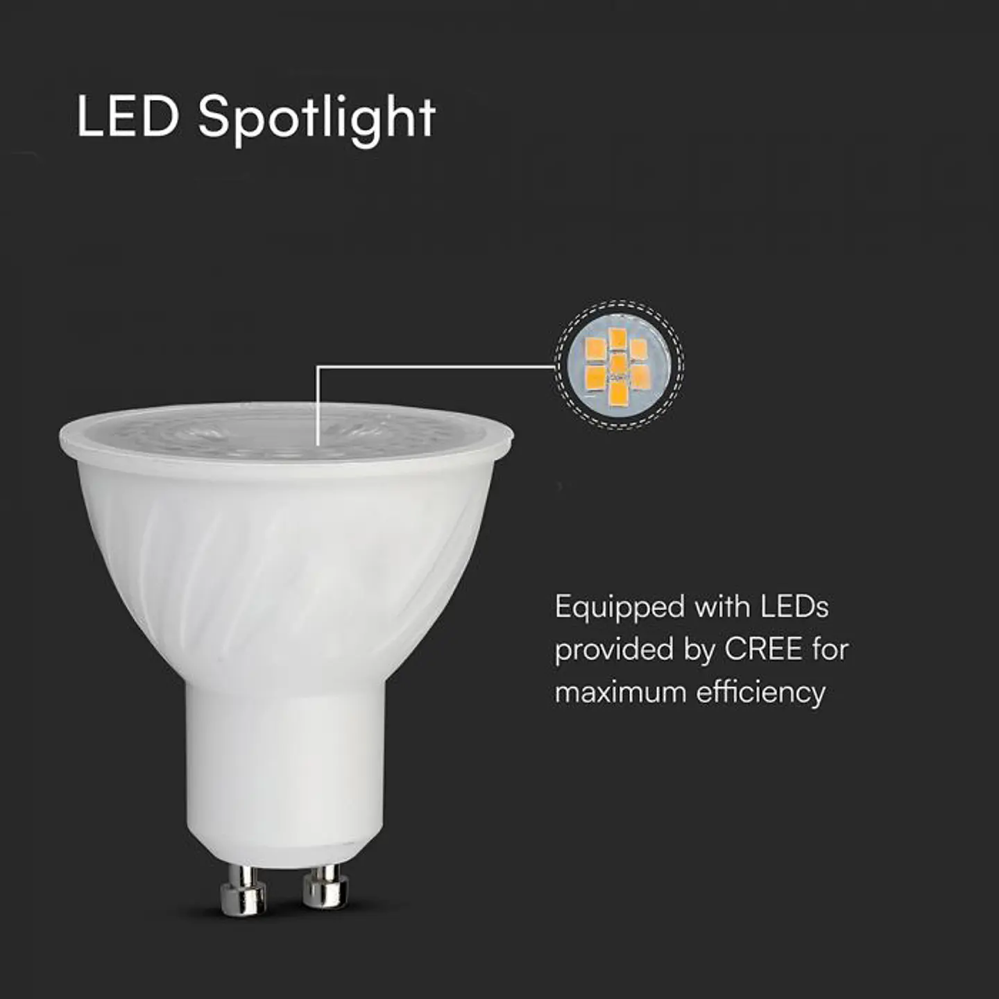 Lâmpada LED Plastic Spotlight CREE Chip 6W GU10 110° DIM V-TAC 5