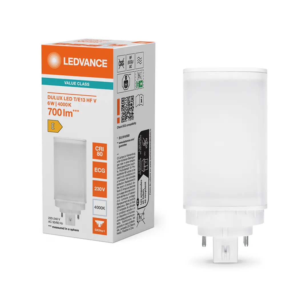 Lâmpada DULUX LED T/E HF & AC Mains Value 6=13W/840 GX24Q-1 Ledvance 3