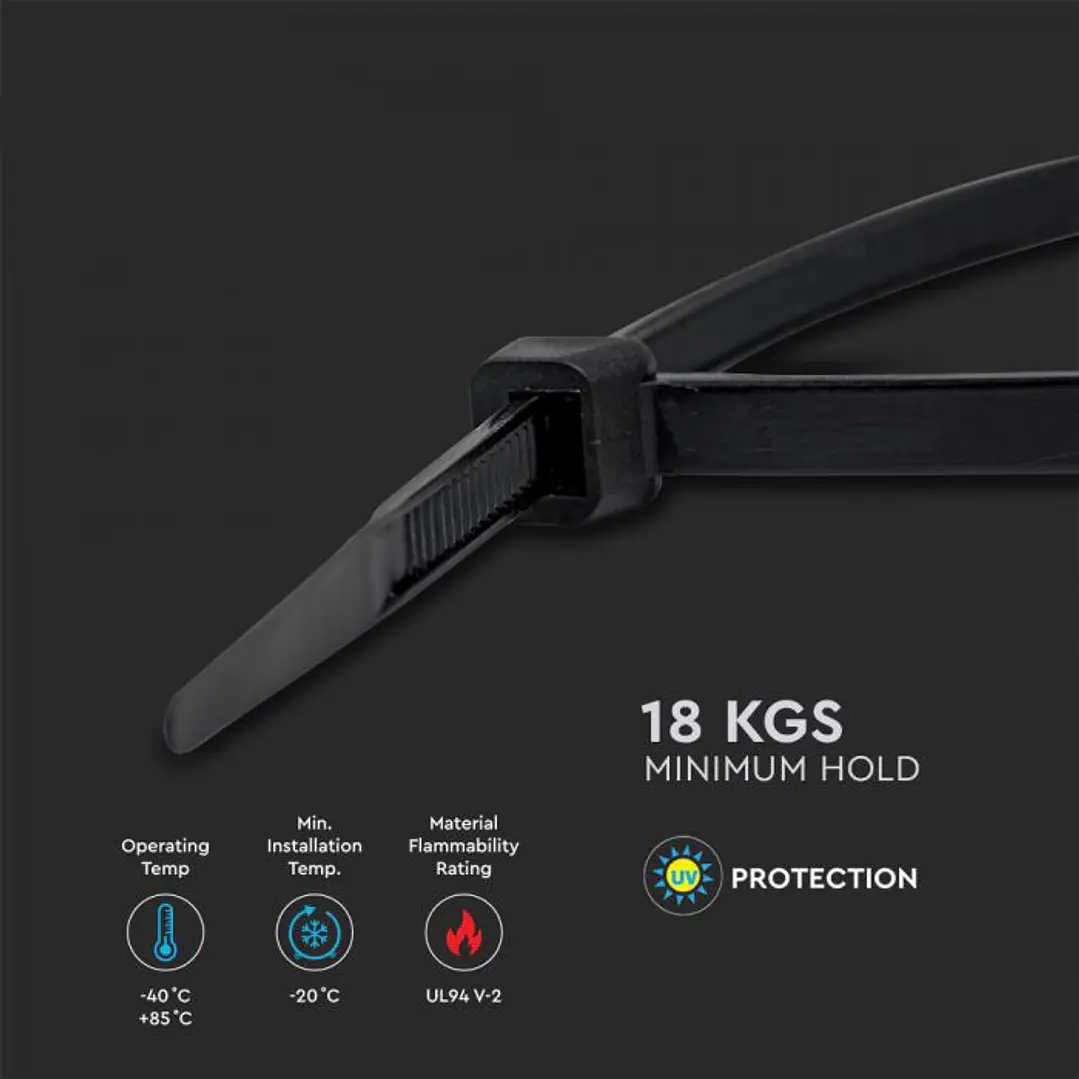 Abraçadeira de nylon 3.5x300mm Preta UL94-V2 (pack 100) V-TAC 5