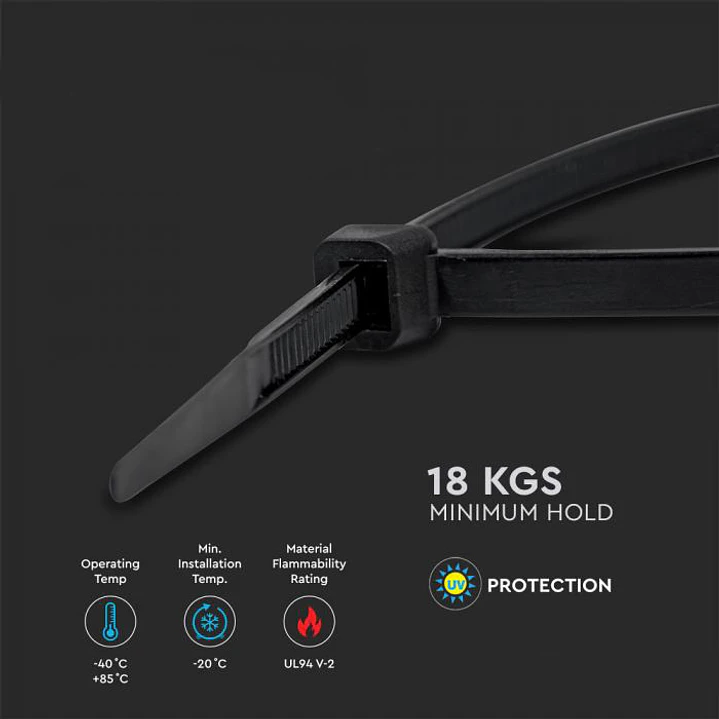 Abraçadeira de nylon 3.5x300mm Preta UL94-V2 (pack 100) V-TAC 5