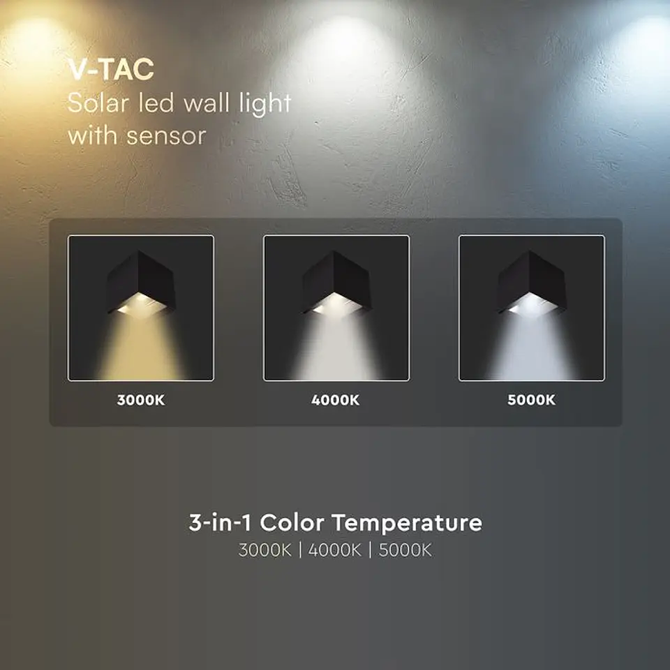 Wall lamp LED solar 9W with PIR sensor 3IN1 IP65 Black V-TAC 4