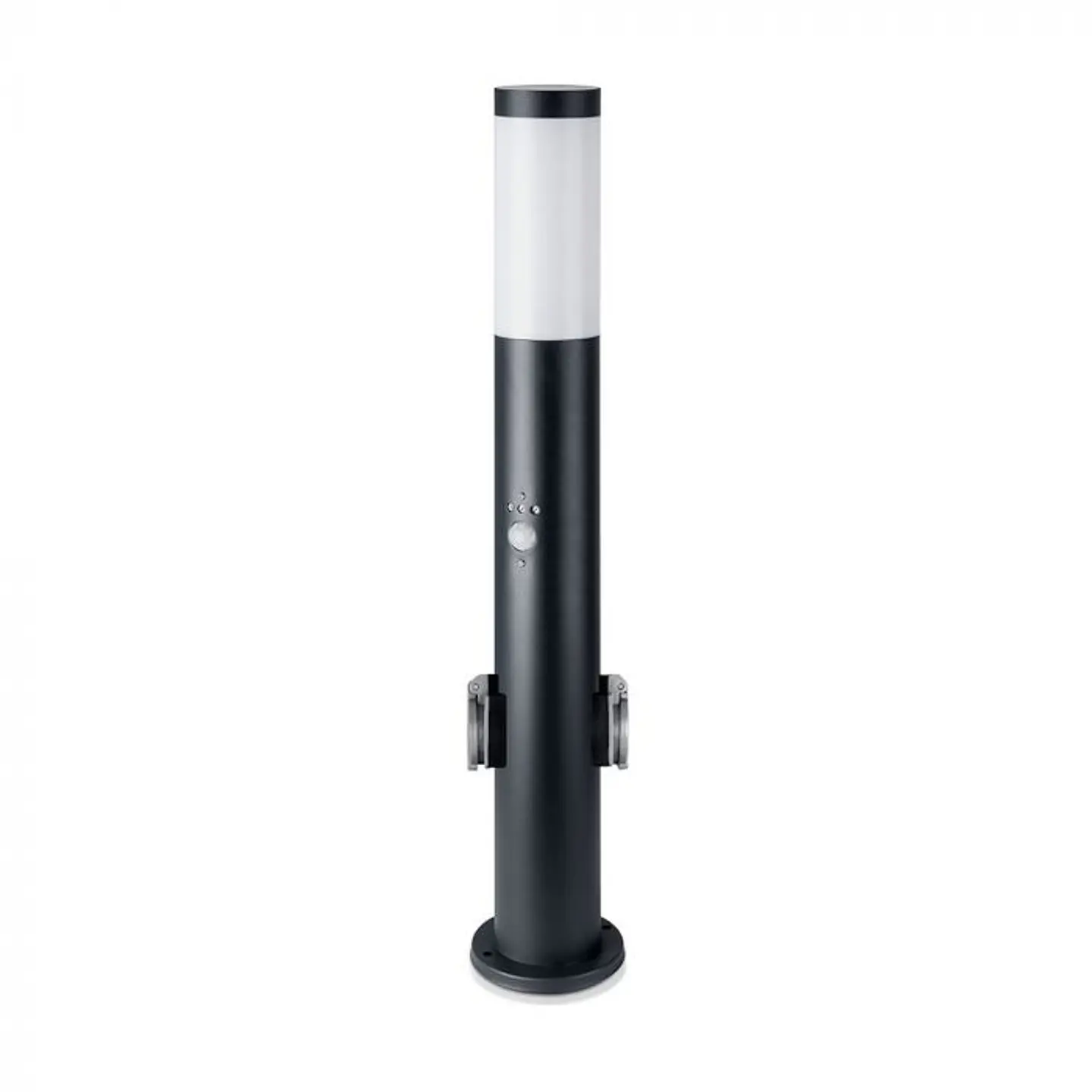 Baliza c/lâmpada, sensor PIR e tomada, 600mm IP44, aço inoxidável preta V-TAC 1