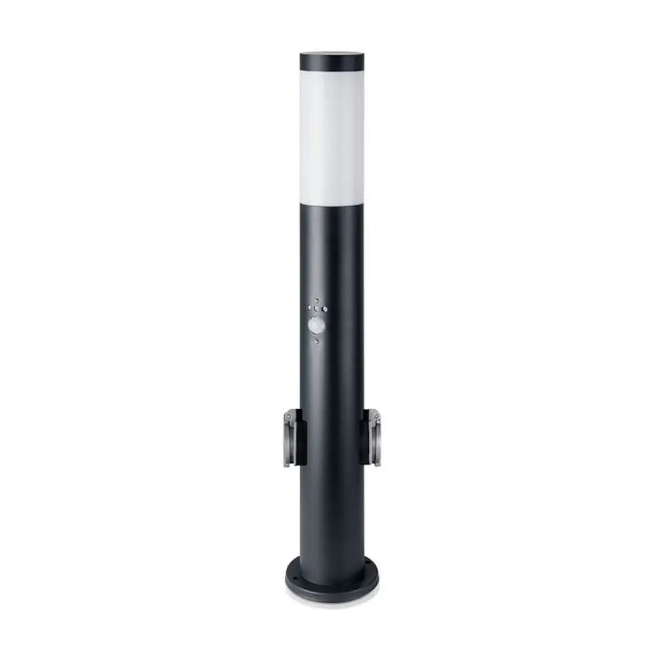 Baliza c/lâmpada, sensor PIR e tomada, 600mm IP44, aço inoxidável preta V-TAC 1