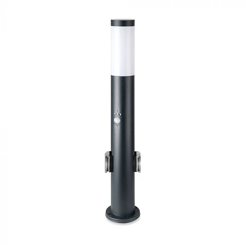 Baliza c/lâmpada, sensor PIR e tomada, 600mm IP44, aço inoxidável cinza V-TAC