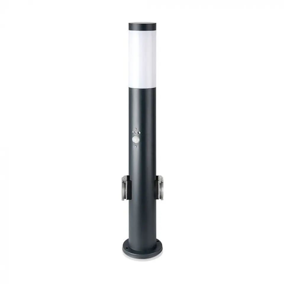 Baliza c/lâmpada, sensor PIR e tomada, 600mm IP44, aço inoxidável cinza V-TAC 1