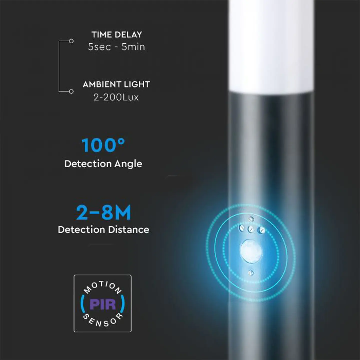 Baliza c/lâmpada, sensor PIR e tomada, 600mm IP44, aço inoxidável cinza V-TAC 4